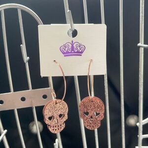 Rose gold hoop skull glitter earings